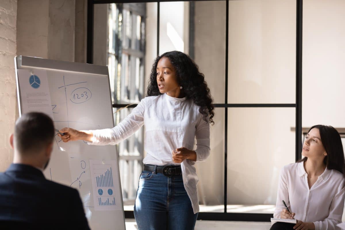 Woman telling her company story