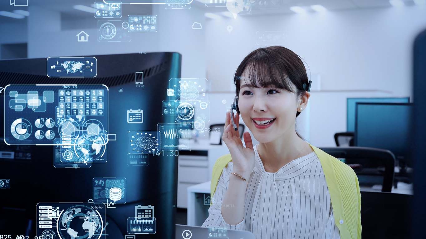 Woman on a headset