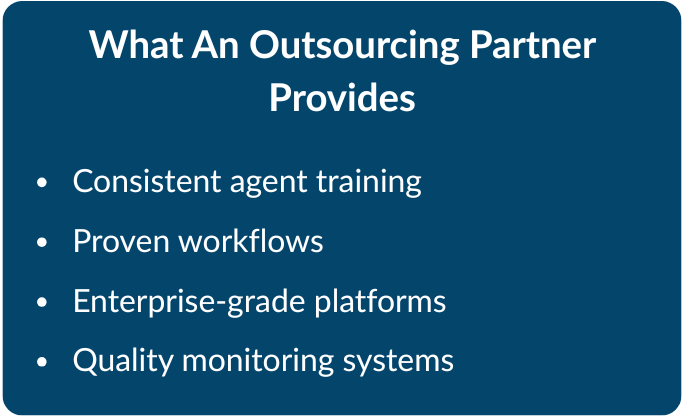 what an outsourcing partner provides A bullet point list of what an outsourcing partner can provide to your company.